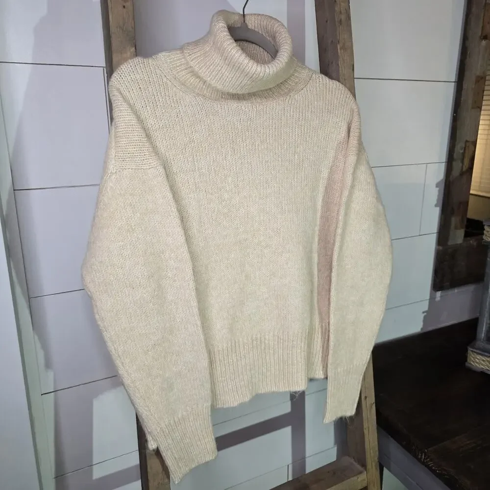 For The Republic Chunky Turtleneck Sweater Sm Yellow Beige Heather Alpaca Blend‎